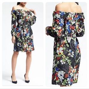 Banana Republic Black Floral Off the Shoulder Dress